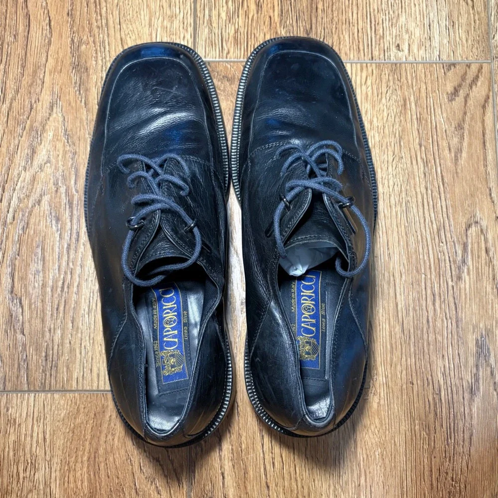 Caporicci Black‎ Leather Square Toe Derby Dress Shoes Made in Italy Mens 8.5